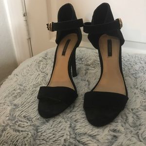Black Ankle Suede Strap Heels
